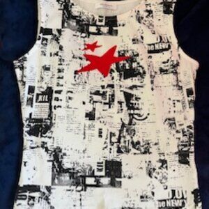 Peppermayo Black and White Graphic Tank Top with Red Star